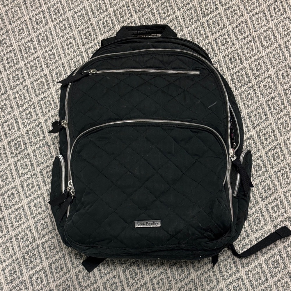 Vera Bradley Black Quilted Backpack with Silver Accents
